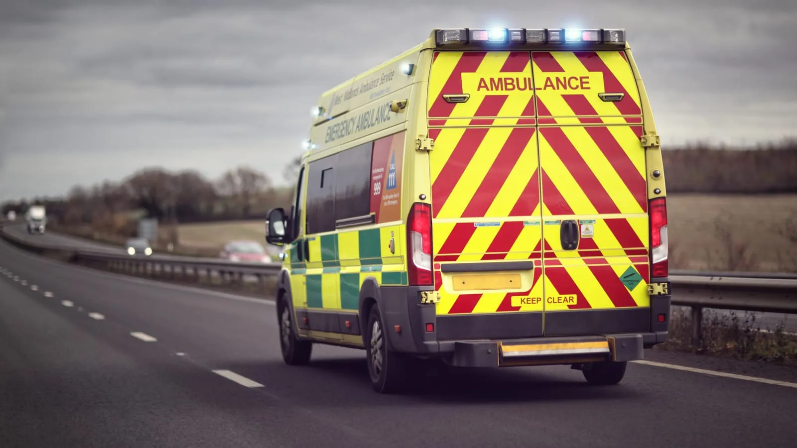 Emergency ambulance on the road for C1 ambulance driver training