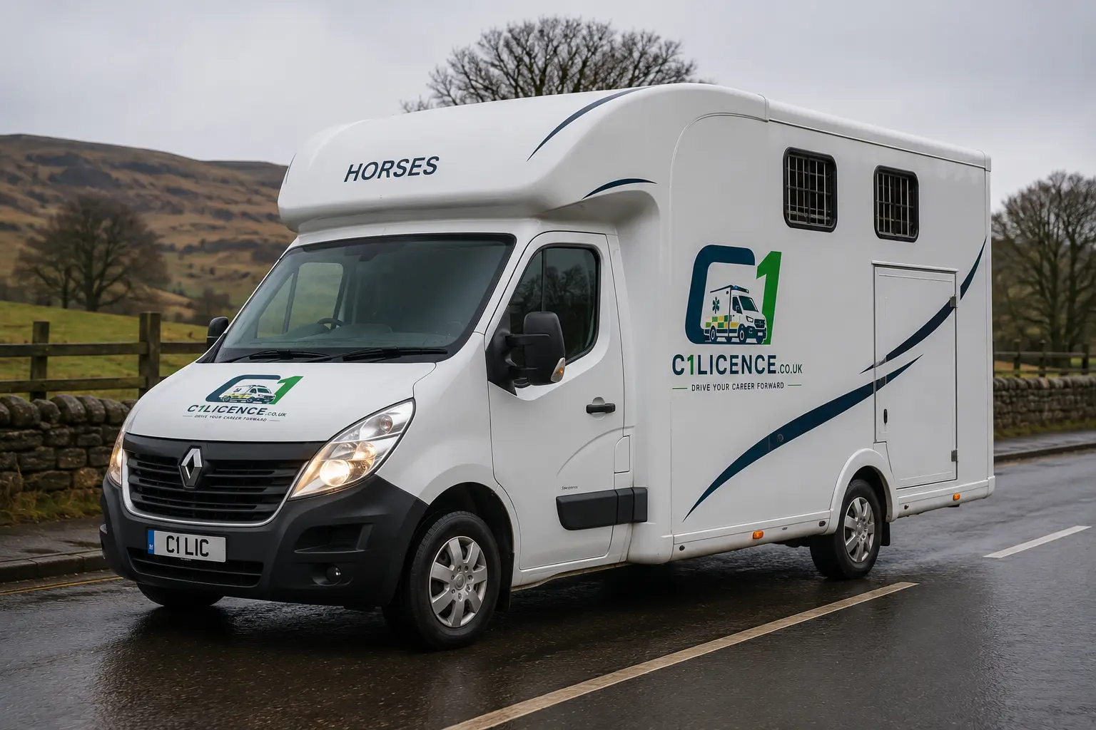 Horsebox on the road for C1 horsebox training Horsebox on the road for C1 horsebox training